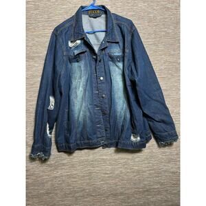 TAXI Denim Jacket Mens 2XL Blue Distressed Button Front Jean Trucker Streetwear